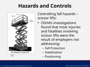 Slide 37: Controlling fall hazards – scissor lifts: