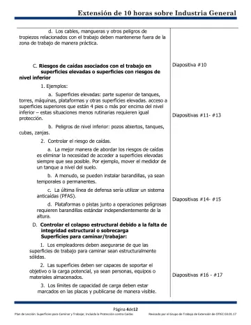 Page 4: d. Los cables, mangueras y otros peligros de tropiezos relacionados con el trabajo deben…