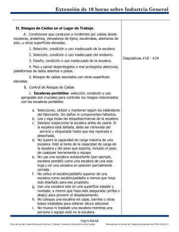 Page 5: II. Riesgos de Caídas en el Lugar de Trabajo