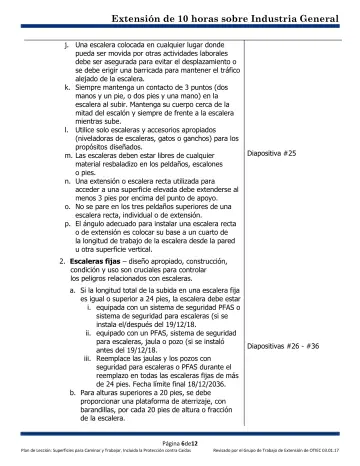 Page 6: j. Una escalera colocada en cualquier lugar donde pueda ser movida por otras actividades…