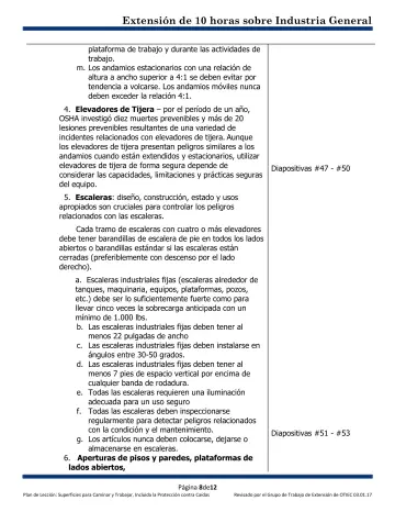 Page 8: plataforma de trabajo y durante las actividades de trabajo.