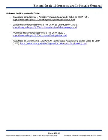Page 12: Referencias/Recursos de OSHA