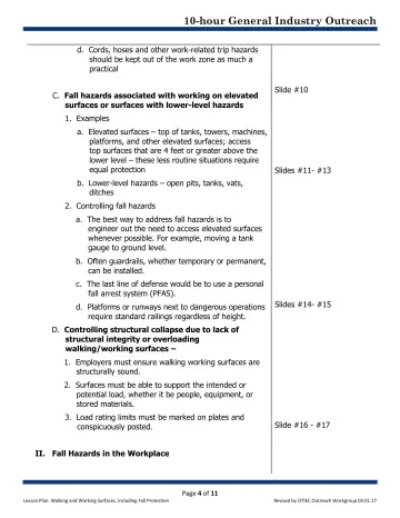 Page 4: d. Cords, hoses and other work-related trip hazards should be kept out of the work zone as…