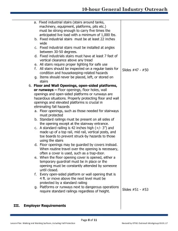 Page 8: f. All stairs should be inspected on a regular basis for Slides #47 - #50