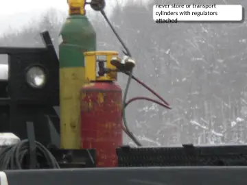 Slide 12: never store or transport cylinders with regulators attached