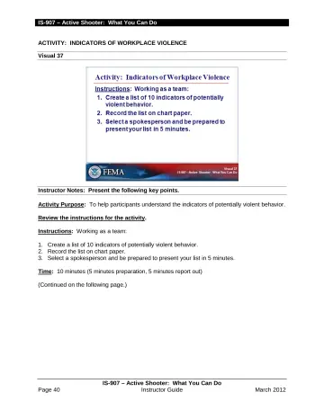 Page 42: ACTIVITY: INDICATORS OF WORKPLACE VIOLENCE