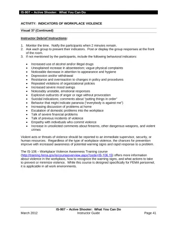 Page 43: ACTIVITY: INDICATORS OF WORKPLACE VIOLENCE