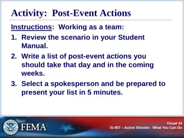 Slide 43: Activity: Post-Event Actions