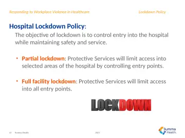 Slide 41: Hospital Lockdown Policy: