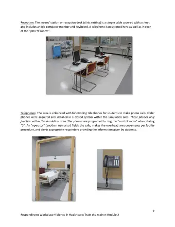 Page 9: Reception: The nurses’ station or reception desk (clinic setting) is a simple table…