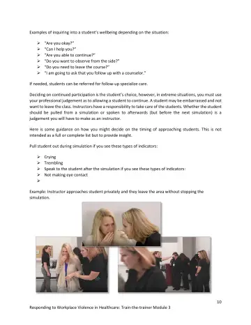Page 10: Examples of inquiring into a student’s wellbeing depending on the situation: